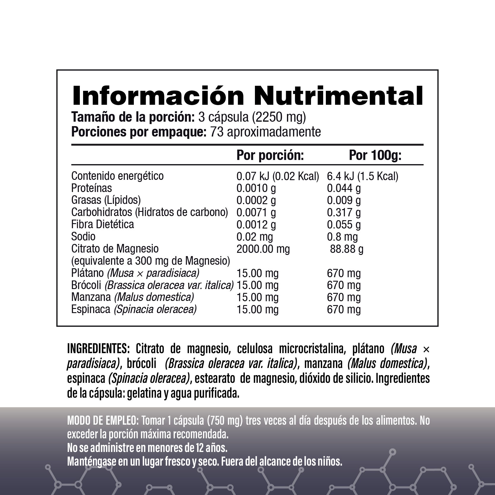 Citrato De Magnesio 2000mg Por Porción (3 Cápsulas) - CITRAMAG PLUS S&V - Sin Gluten Y Sin OMG