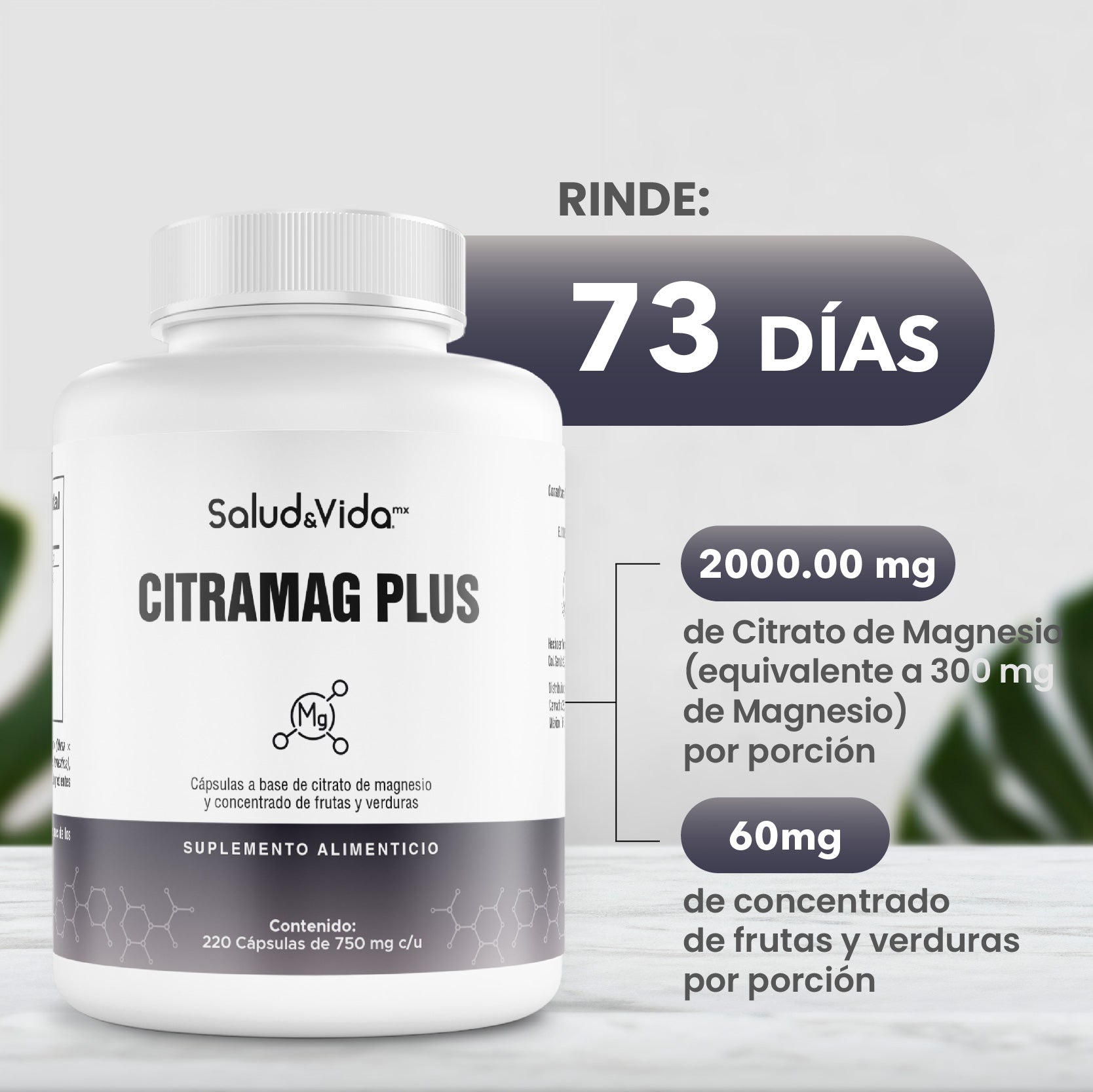 Citrato De Magnesio 2000mg Por Porción (3 Cápsulas) - CITRAMAG PLUS S&V - Sin Gluten Y Sin OMG