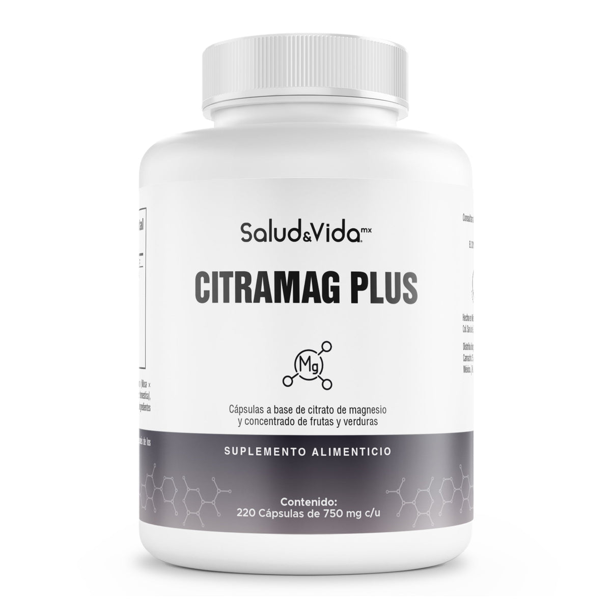 Citrato De Magnesio 2000mg Por Porción (3 Cápsulas) - CITRAMAG PLUS S&V - Sin Gluten Y Sin OMG