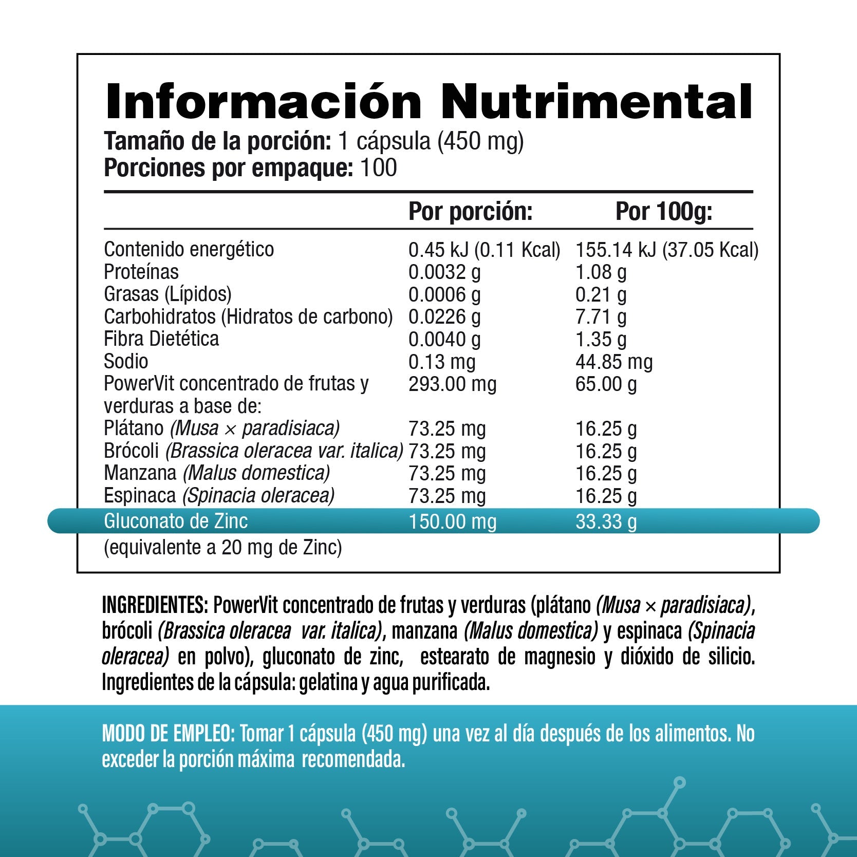 Zinc 20mg (Gluconato de Zinc)