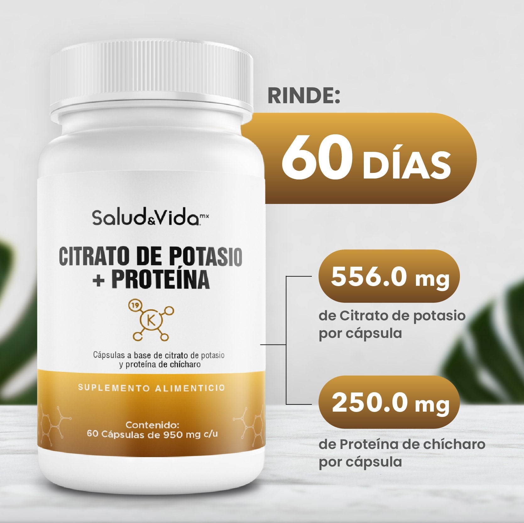 Citrato de Potasio 518mg (200mg de Potasio Elemental) + Proteína