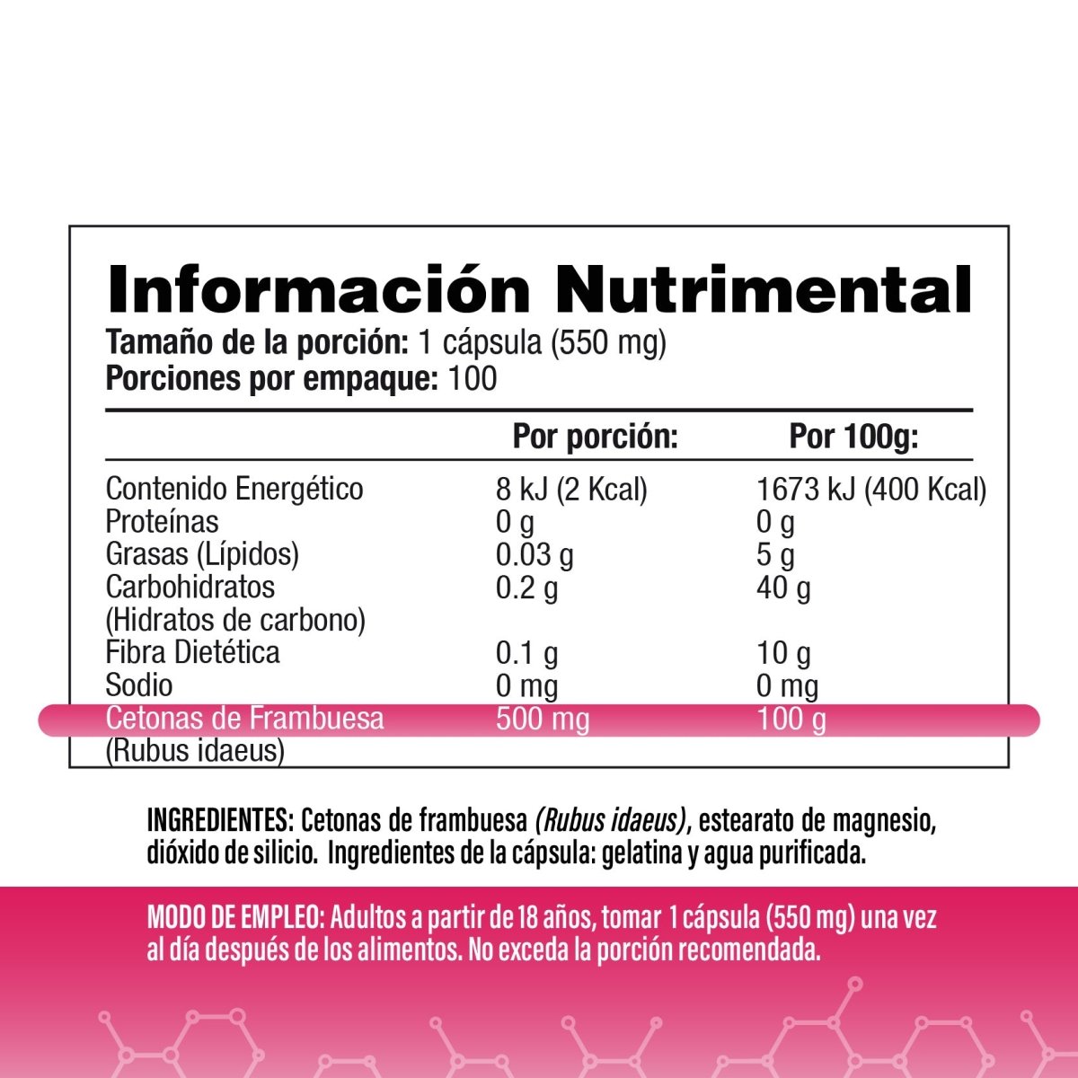 Cetonas de Frambuesa 100 Cápsulas - SaludVida México