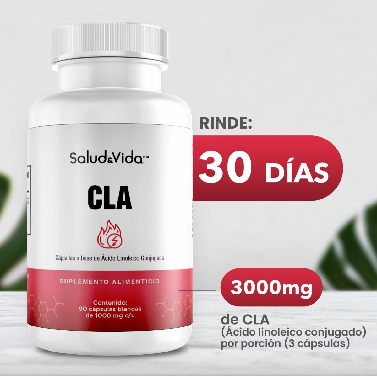 CLA (Ácido Linoleico Conjugado) 1000mg 90 Cápsulas - SaludVida México