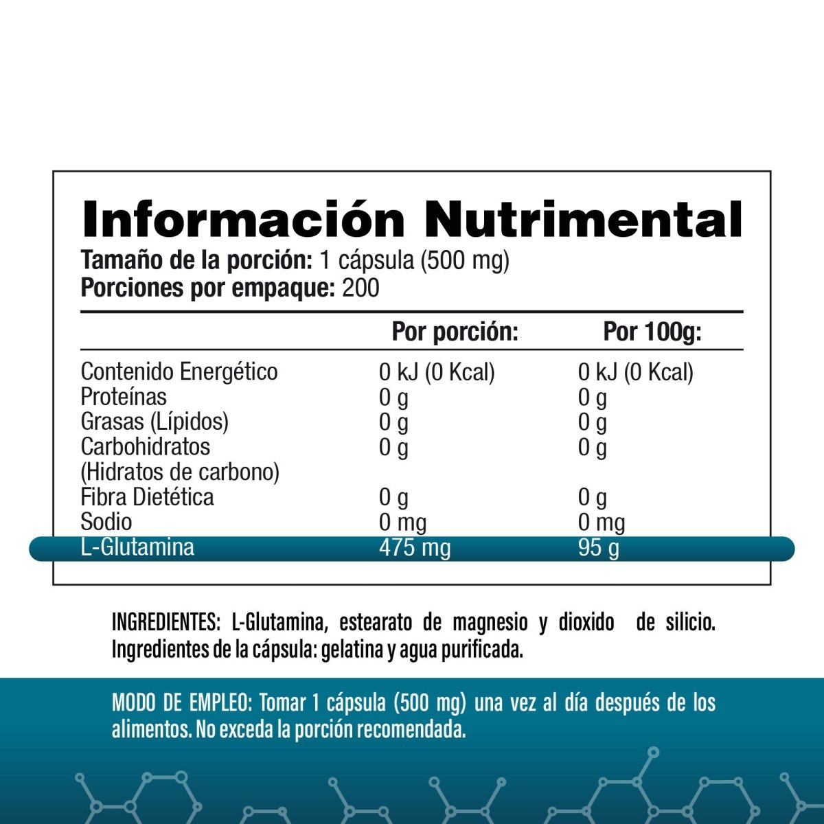 L-Glutamina 200 cápsulas 500mg - SaludVida México