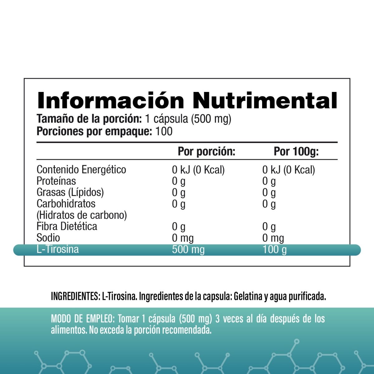 L - Tirosina (L-Tyrosine) 500mg - SaludVida México