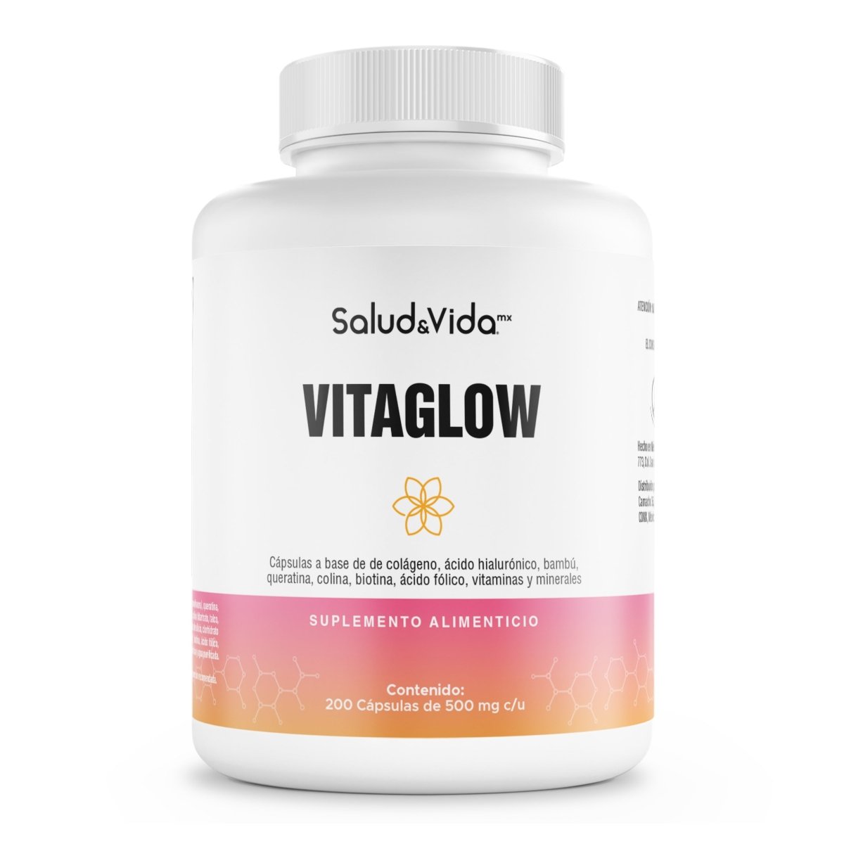 Vitaminas Premium De Biotina, Colágeno, Ácido Hialurónico Y Queratina Con Vitamina B1, B2, B3, B5, B6 Y B12 - 18 Ingredientes activos - 200 Cápsulas - Vitaglow S&V - Sin Gluten y Sin OMG - SaludVida México